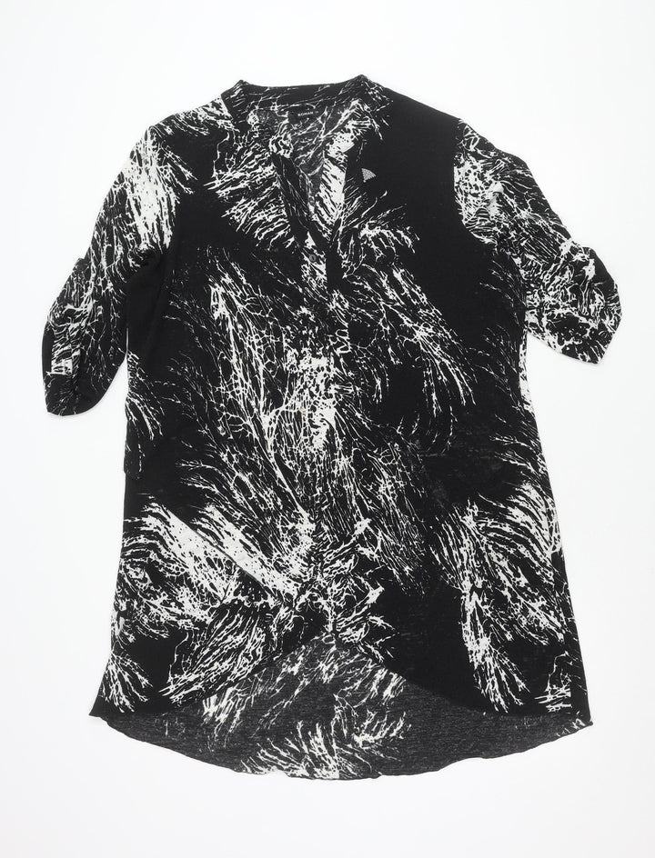 Roman Women’s Black White Abstract Shift Dress Size 20 Long Sleeve V-Neck