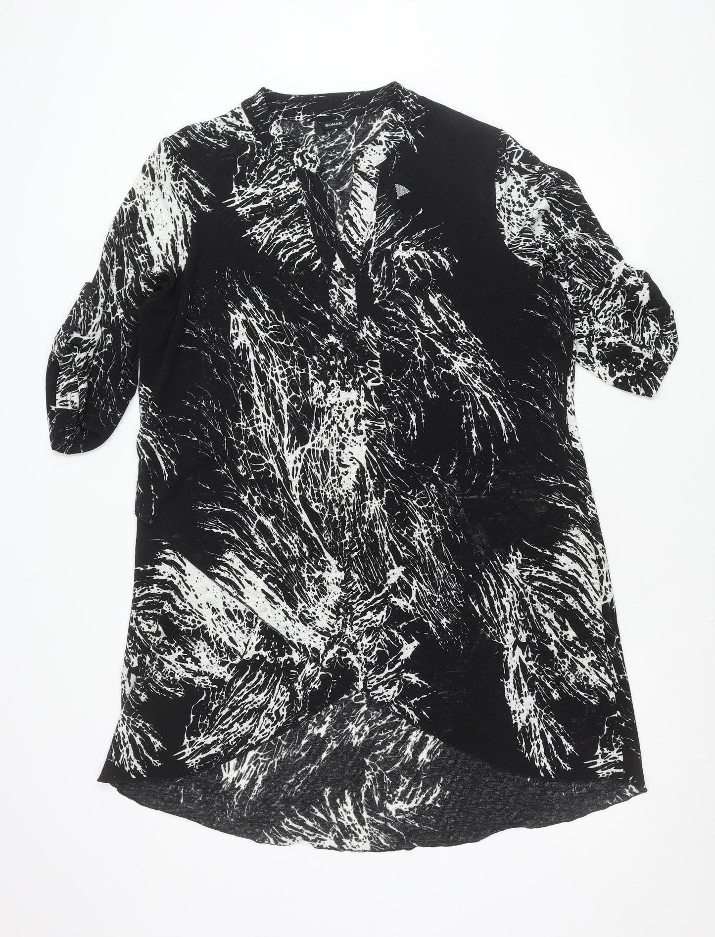 Roman Women’s Black White Abstract Shift Dress Size 20 Long Sleeve V-Neck