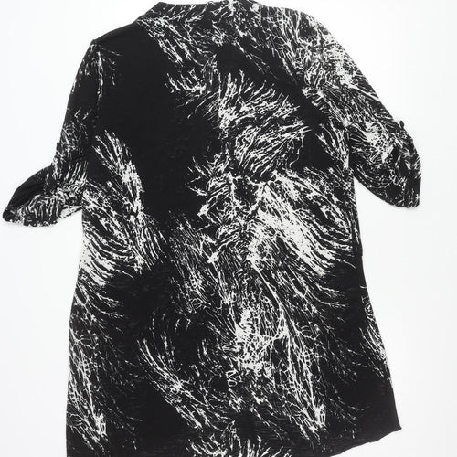 Roman Women’s Black White Abstract Shift Dress Size 20 Long Sleeve V-Neck