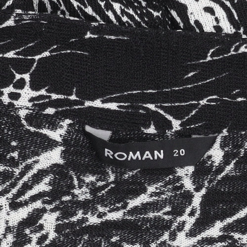 Roman Women’s Black White Abstract Shift Dress Size 20 Long Sleeve V-Neck