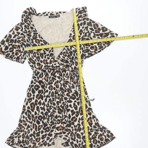 Boohoo Women’s Leopard Print Mini Wrap Dress UK 4 V-Neck