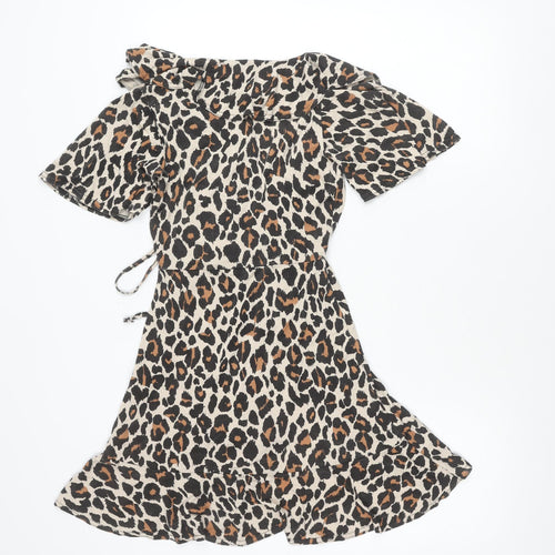 Boohoo Women’s Leopard Print Mini Wrap Dress UK 4 V-Neck