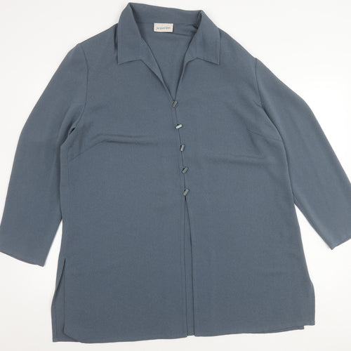 Jacques Vert Womens Blue Size 18 Collared Button Up Tunic Blouse
