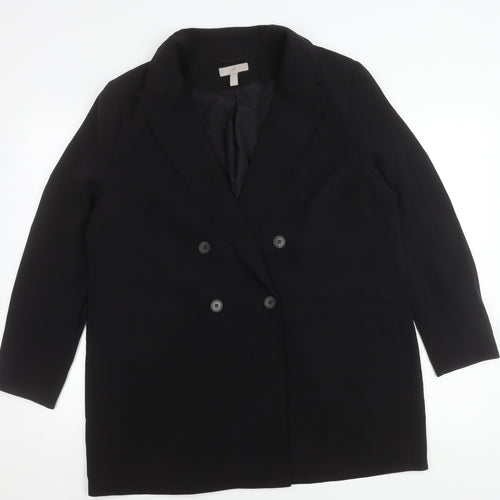 H&M Women Black Double-Breasted Blazer Jacket Size 12