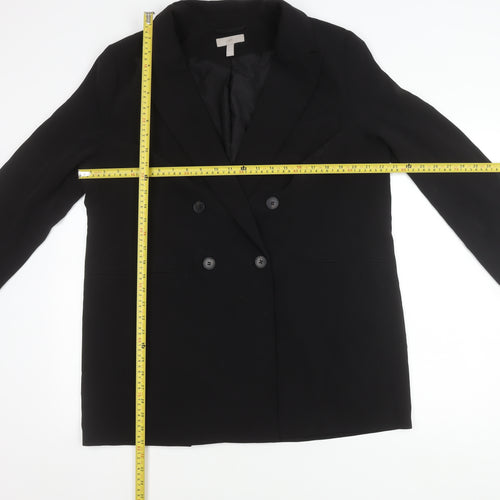 H&M Women Black Double-Breasted Blazer Jacket Size 12