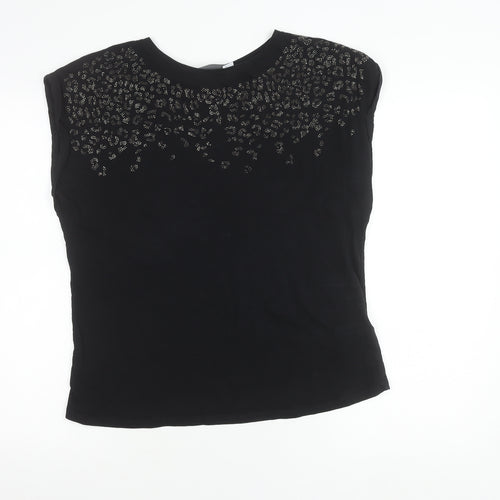 Mint Velvet Womens Black Sleeveless Rhinestone T-Shirt Size M