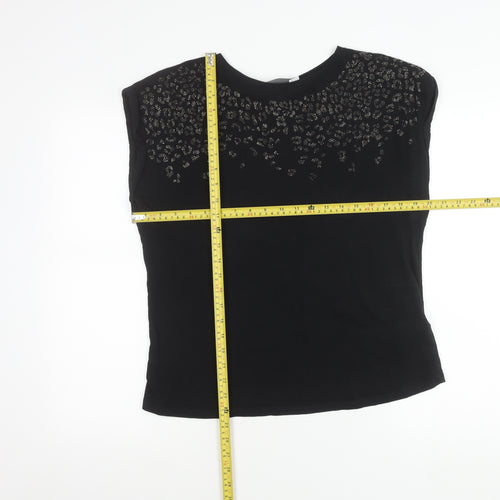 Mint Velvet Womens Black Sleeveless Rhinestone T-Shirt Size M
