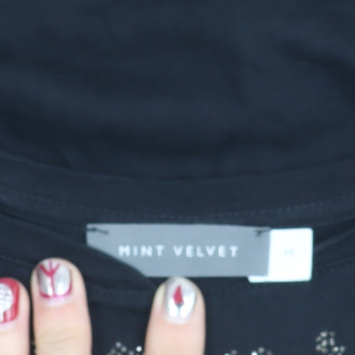 Mint Velvet Womens Black Sleeveless Rhinestone T-Shirt Size M