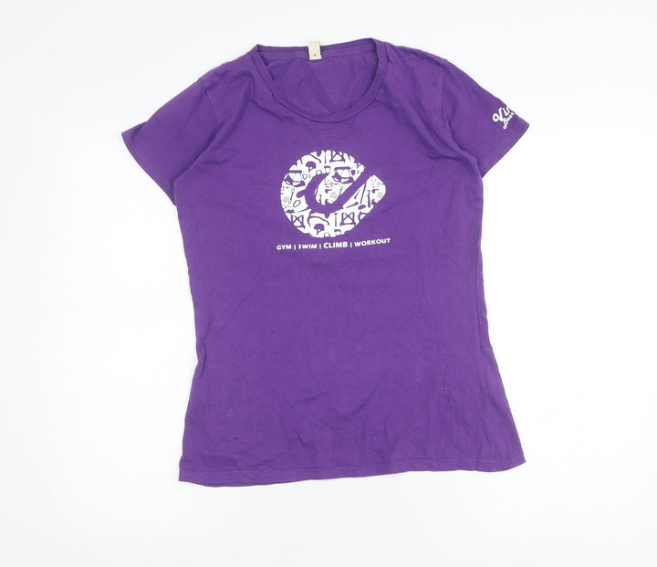Earth Positive Womens Purple Cotton T-Shirt L Short Sleeve Crew Neck