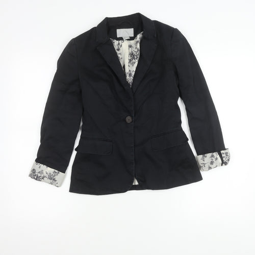 H&M Women's Black Size 6 Cotton Blend One-Button Blazer Jacket