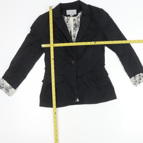 H&M Women's Black Size 6 Cotton Blend One-Button Blazer Jacket