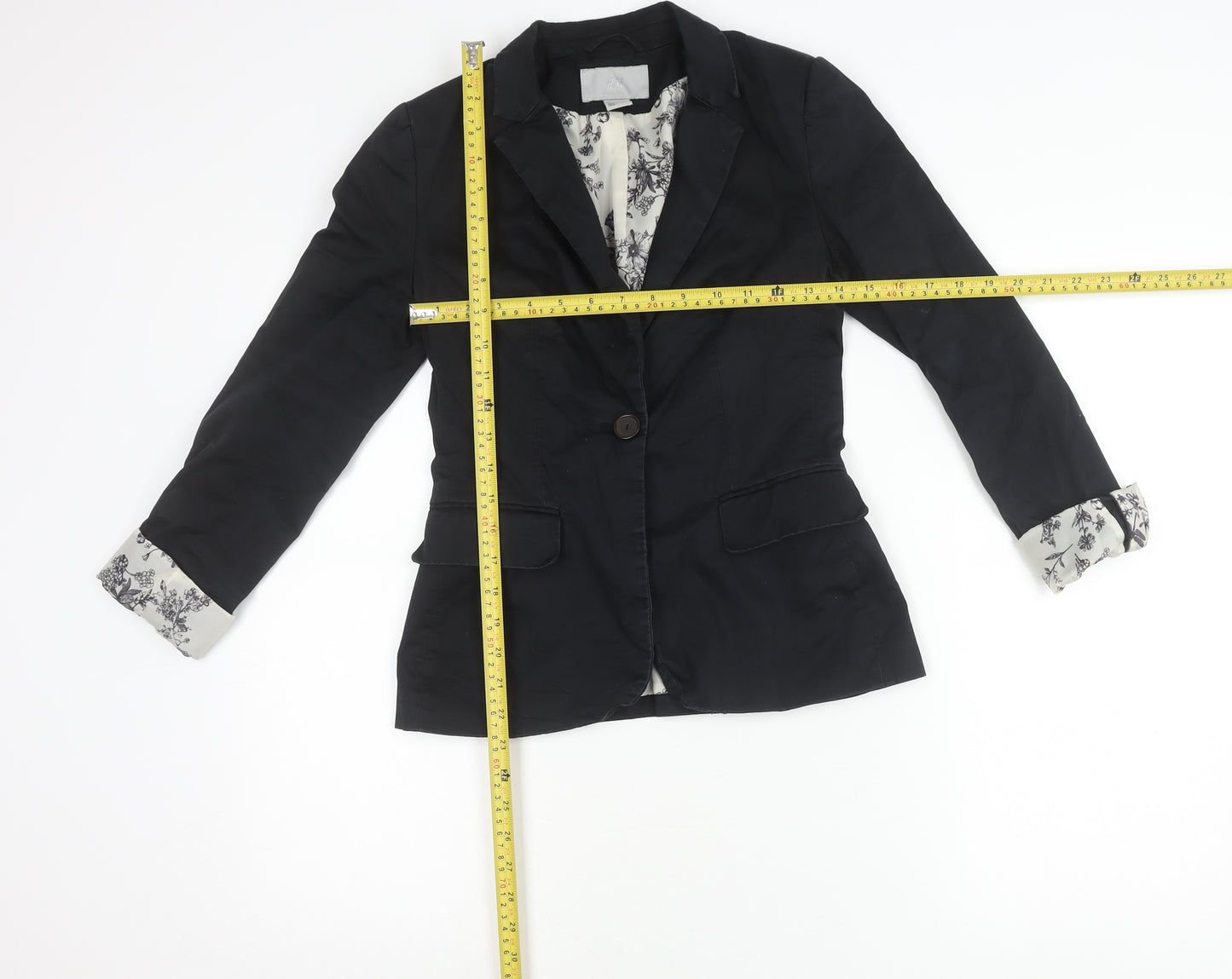 H&M Women's Black Size 6 Cotton Blend One-Button Blazer Jacket