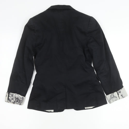 H&M Women's Black Size 6 Cotton Blend One-Button Blazer Jacket