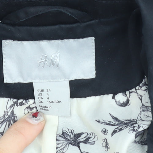 H&M Women's Black Size 6 Cotton Blend One-Button Blazer Jacket