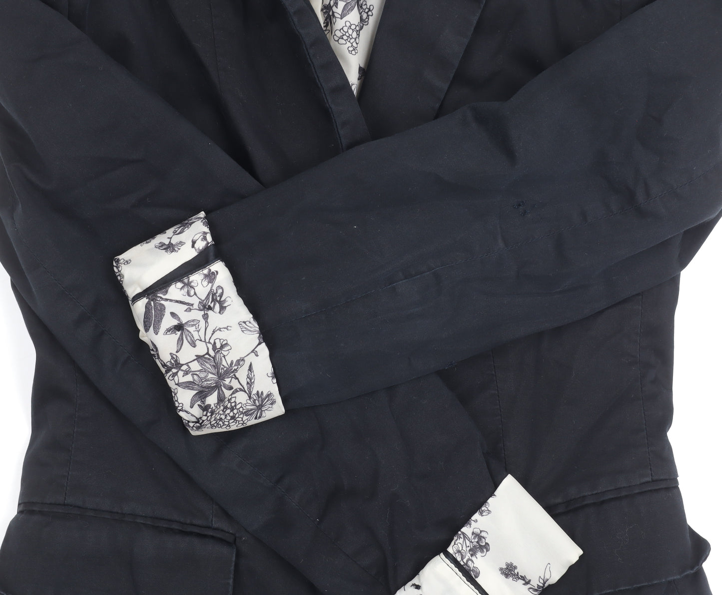 H&M Women's Black Size 6 Cotton Blend One-Button Blazer Jacket