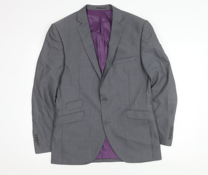 Brook Taverner Men's Grey 40R Wool Blazer Jacket Formal Notch Lapel