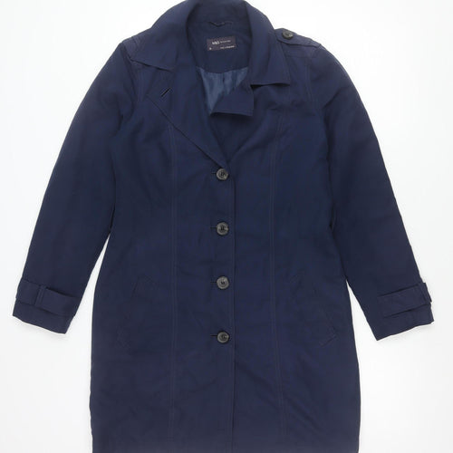 Marks and Spencer Womens Navy Blue Size 10 Polyester Mid-Length Overcoat