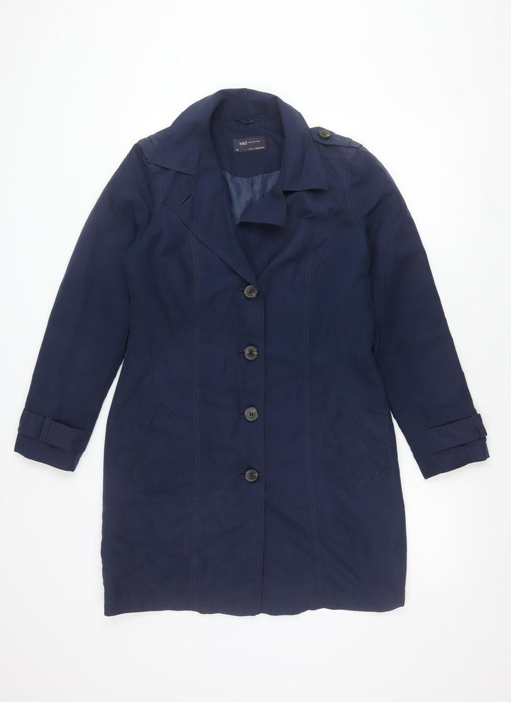 Marks and Spencer Womens Navy Blue Size 10 Polyester Mid-Length Overcoat
