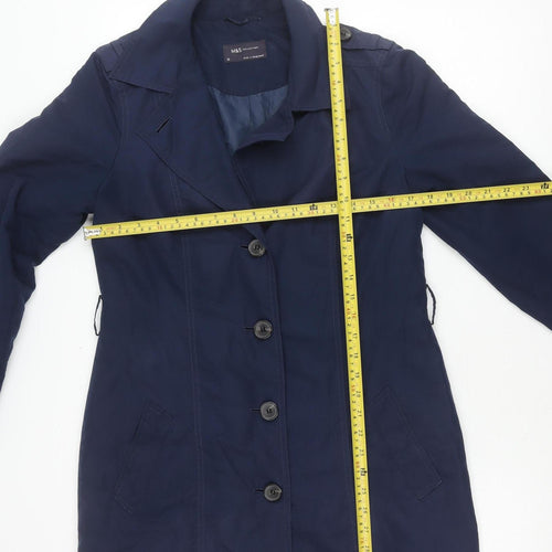 Marks and Spencer Womens Navy Blue Size 10 Polyester Mid-Length Overcoat