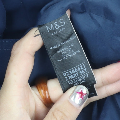 Marks and Spencer Womens Navy Blue Size 10 Polyester Mid-Length Overcoat