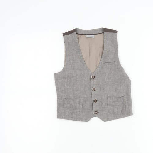 Next Boys Grey Check Linen Cotton Waistcoat 5 Years Formal Wedding