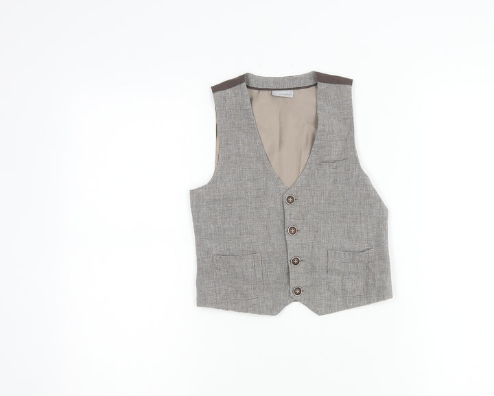 Next Boys Grey Check Linen Cotton Waistcoat 5 Years Formal Wedding