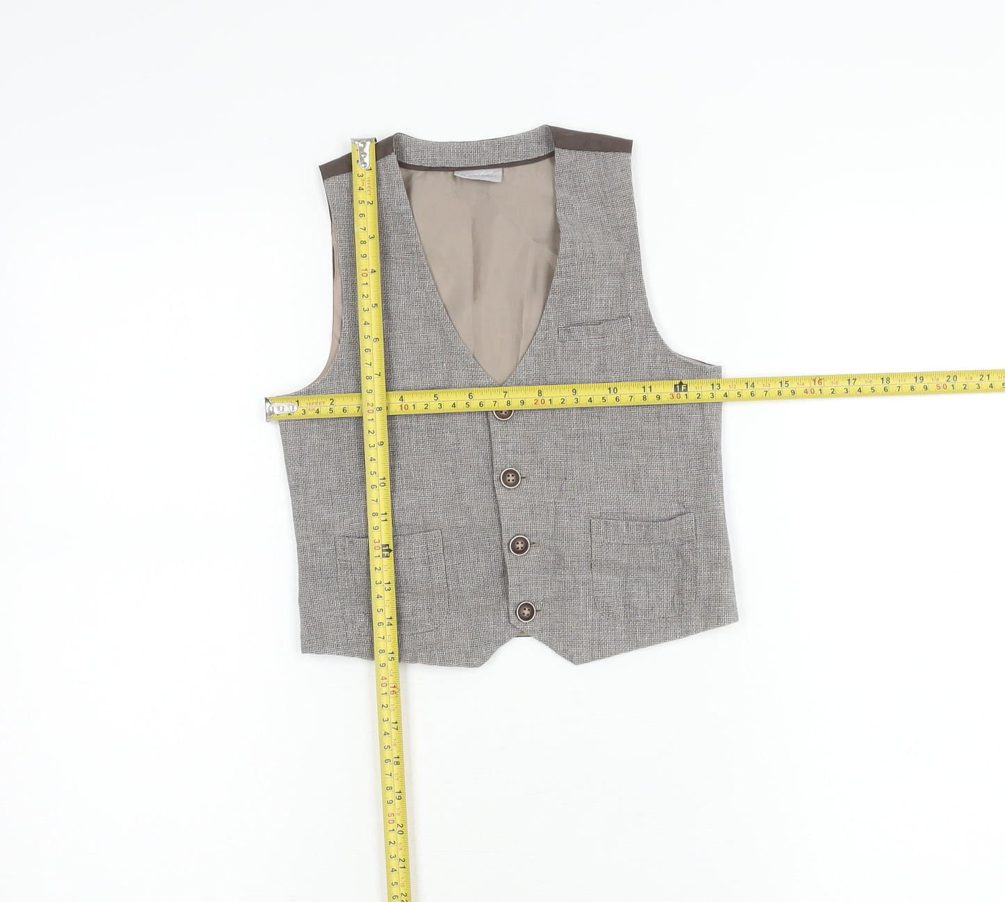Next Boys Grey Check Linen Cotton Waistcoat 5 Years Formal Wedding
