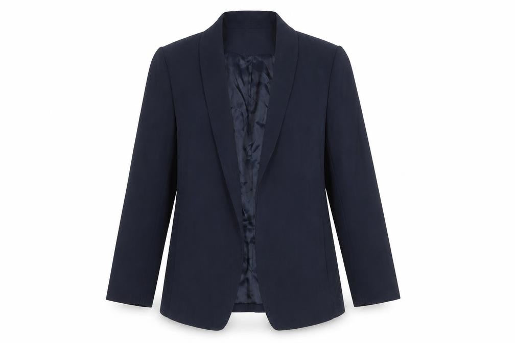 Front view of H&M Women’s Blue, size UK 8, Shawl Lapel Blazer Jacket Workwear
