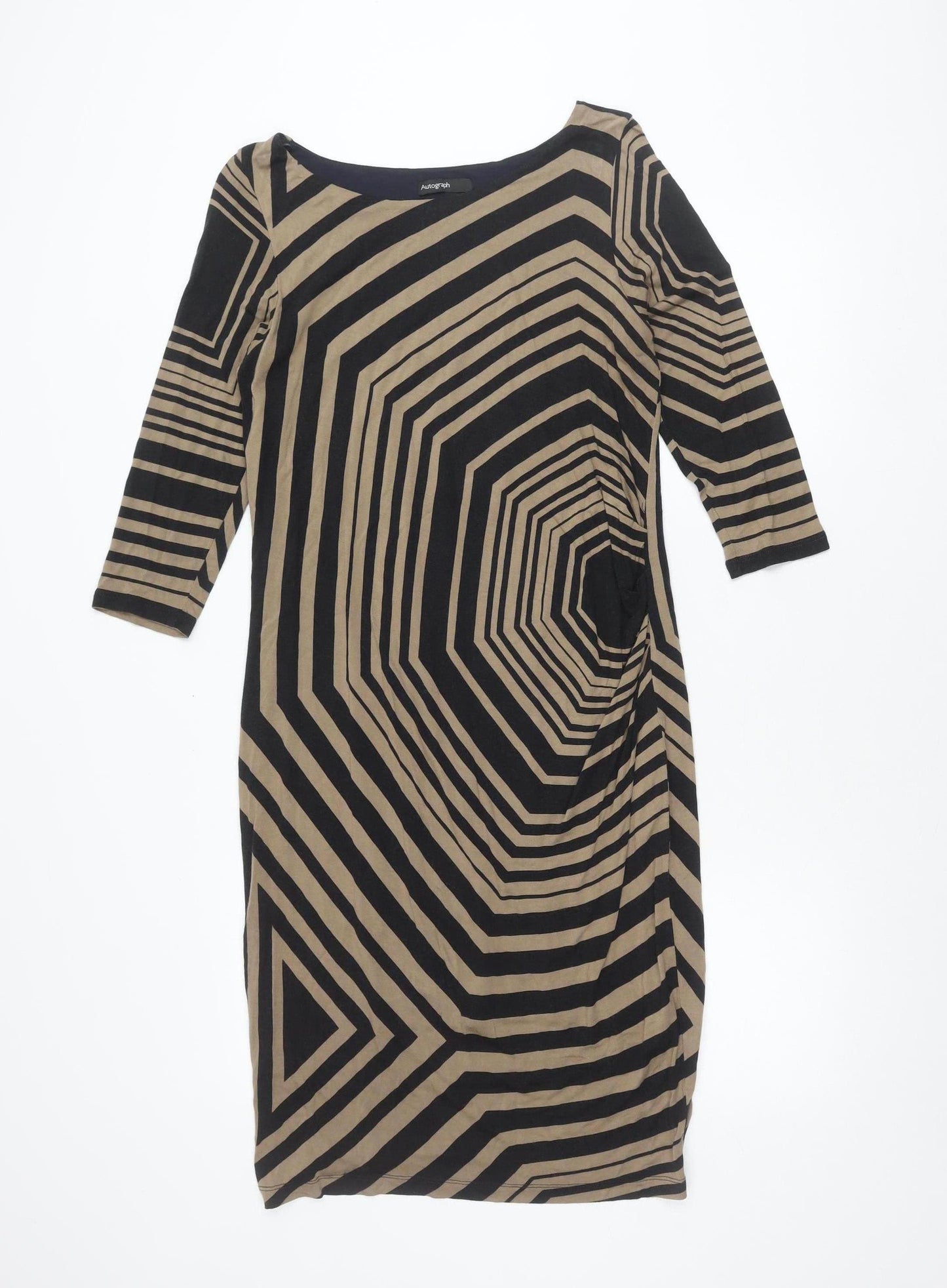 Marks and Spencer Autograph Women’s Black Beige Geometric Sheath Dress UK 14