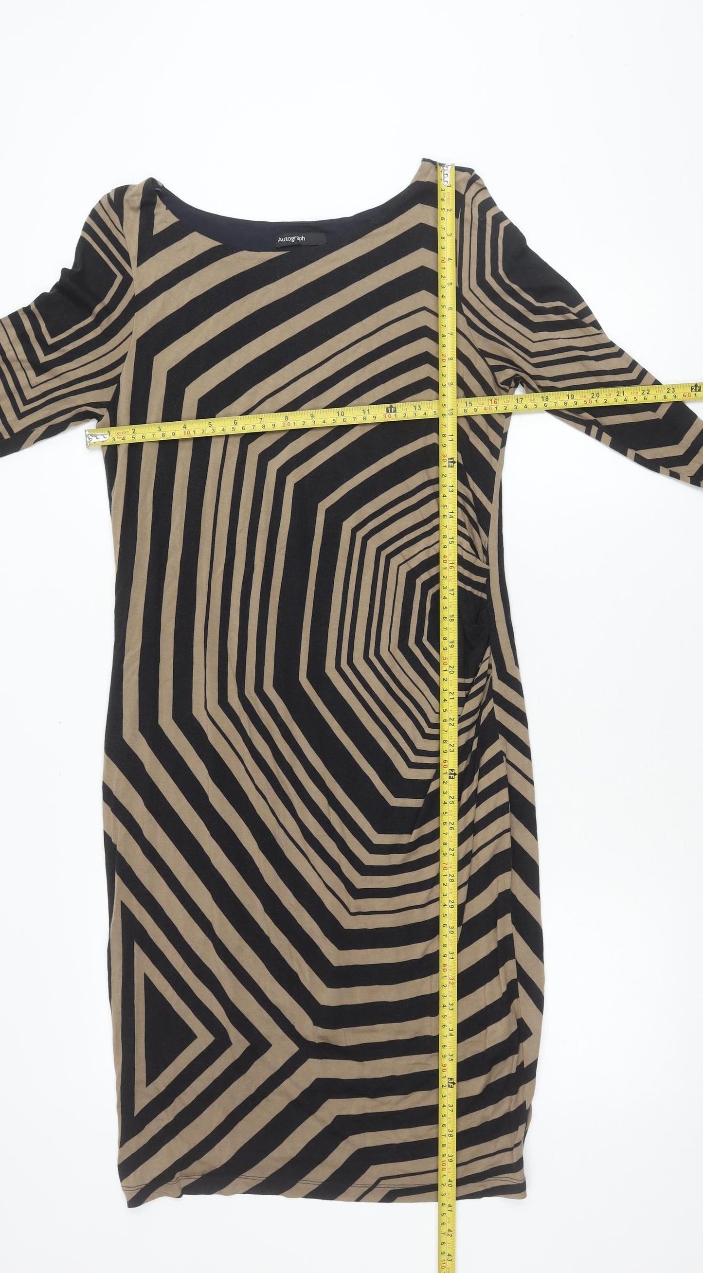 Marks and Spencer Autograph Women’s Black Beige Geometric Sheath Dress UK 14