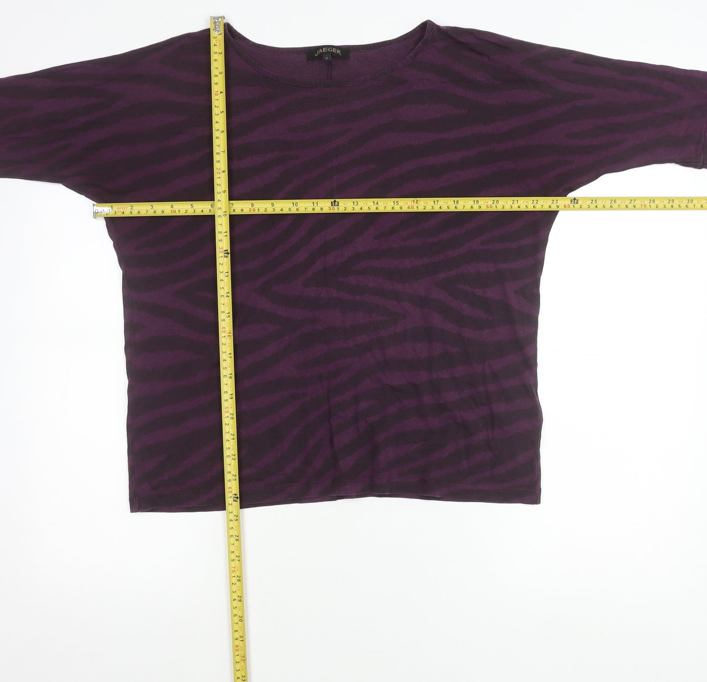 Jaeger Women’s Purple Animal Print T-Shirt M 3/4 Sleeve Jersey Top