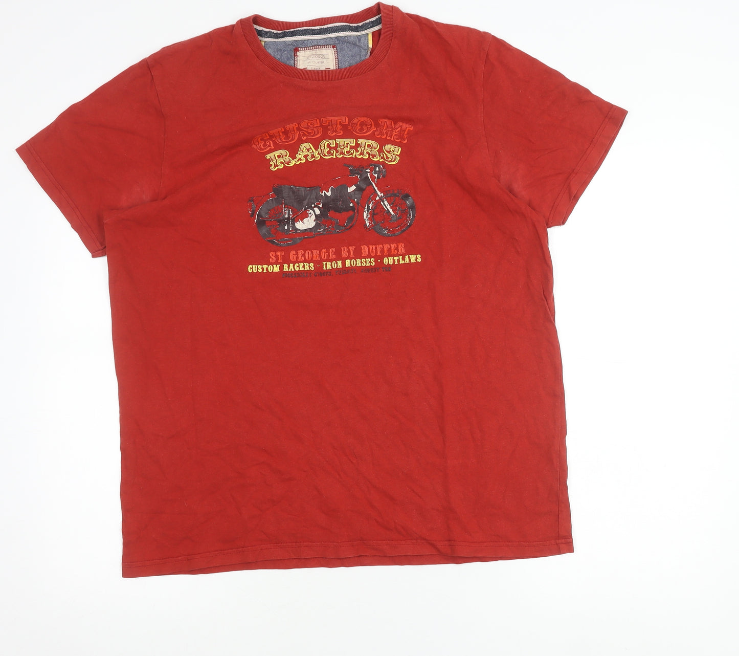 St George by Duffer Men's Red Graphic Biker T-Shirt Size L