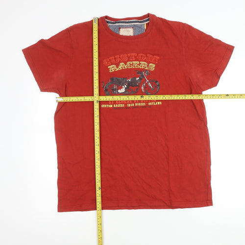 St George by Duffer Men's Red Graphic Biker T-Shirt Size L