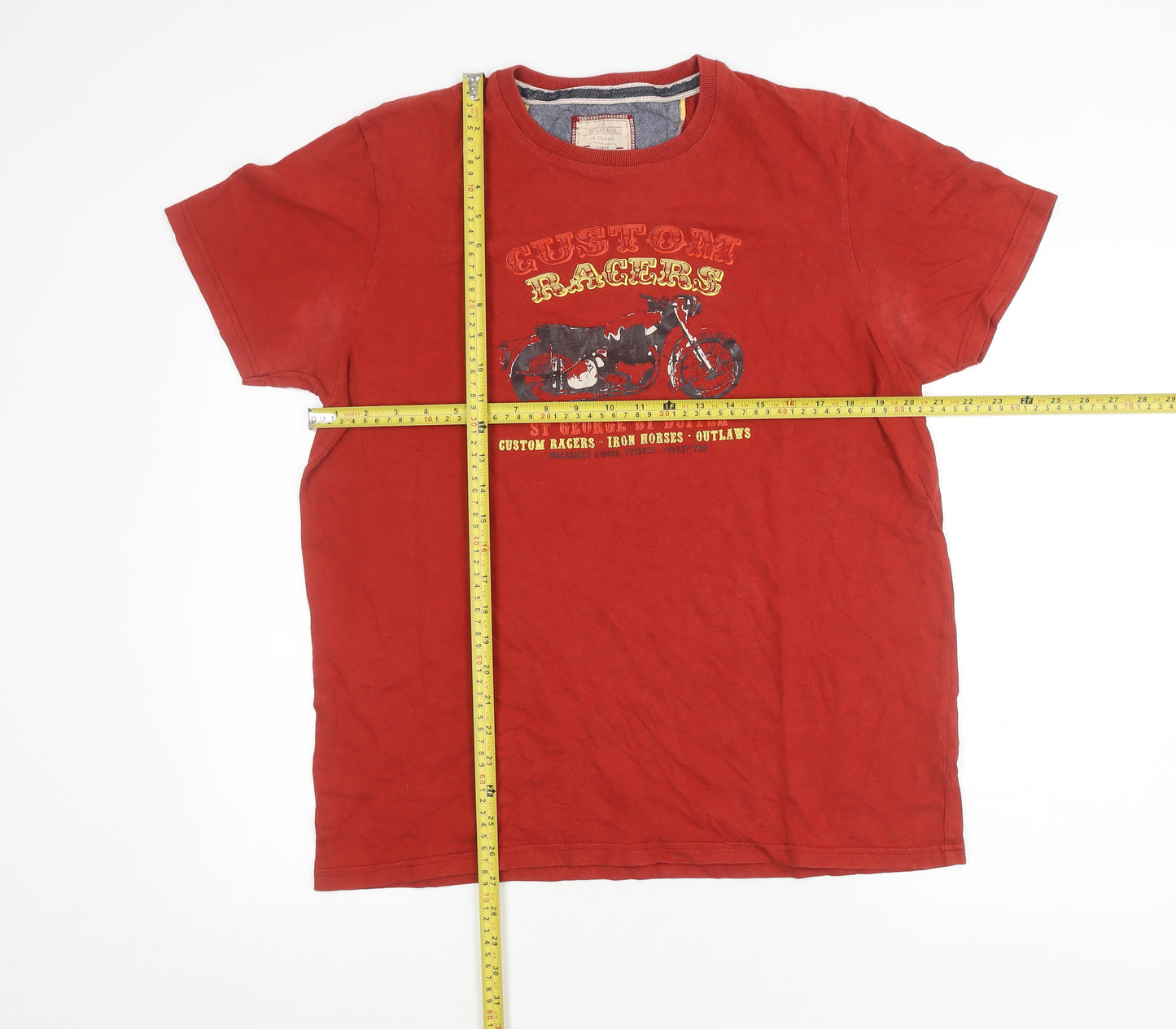 St George by Duffer Men's Red Graphic Biker T-Shirt Size L