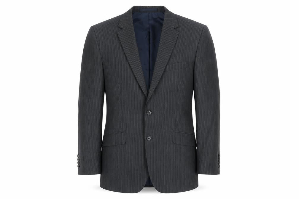 Front view of Marks & Spencer Men’s Grey Pinstripe Blazer Jacket 42in Chest Regular Fit