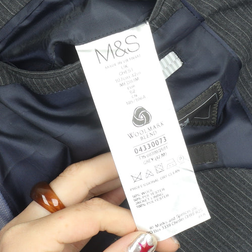 Marks and Spencer Men’s Grey Pinstripe Blazer Jacket 42in Chest Regular Fit