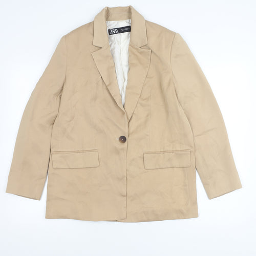 Zara Womens Beige Blazer Jacket Size S Regular Fit One Button