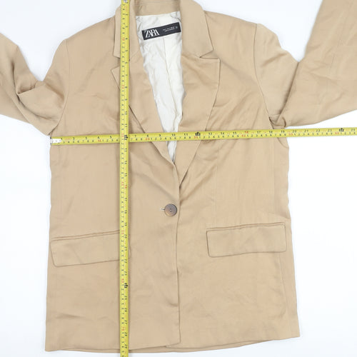 Zara Womens Beige Blazer Jacket Size S Regular Fit One Button