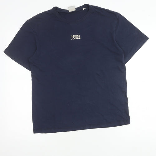 Jack & Jones Men’s Blue Cotton Crew Neck Logo T-Shirt Size M