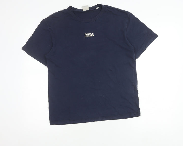 Jack & Jones Men’s Blue Cotton Crew Neck Logo T-Shirt Size M
