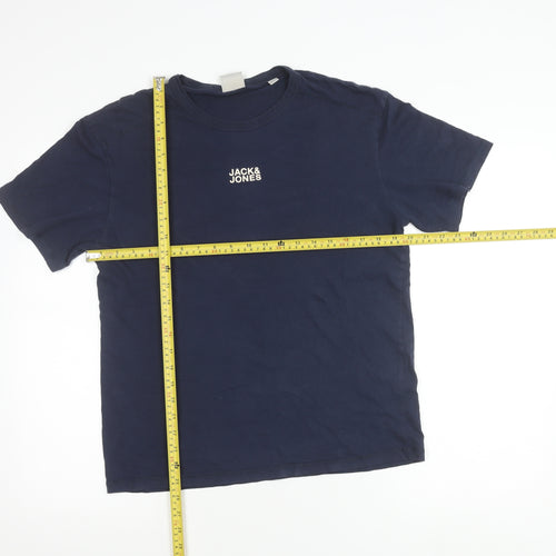 Jack & Jones Men’s Blue Cotton Crew Neck Logo T-Shirt Size M