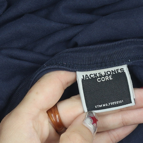 Jack & Jones Men’s Blue Cotton Crew Neck Logo T-Shirt Size M