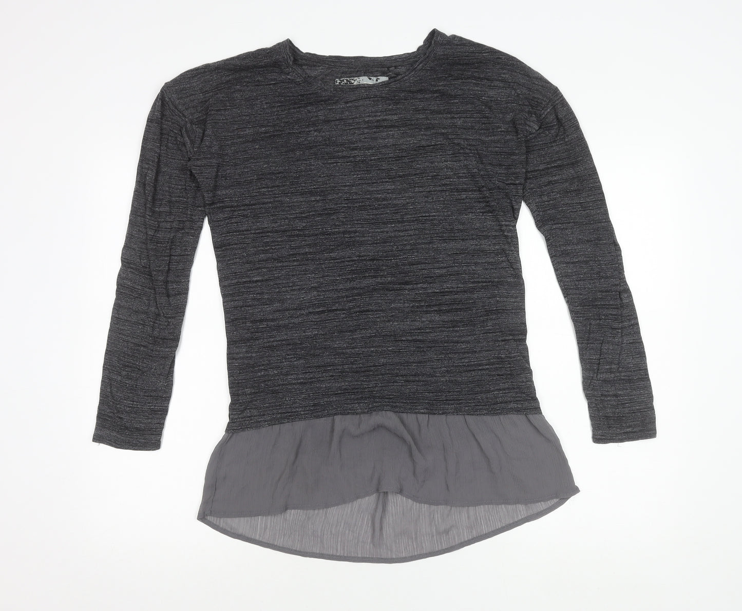 Marks and Spencer Women’s Grey Tunic Blouse Size 8 Long Sleeve Frill Hem
