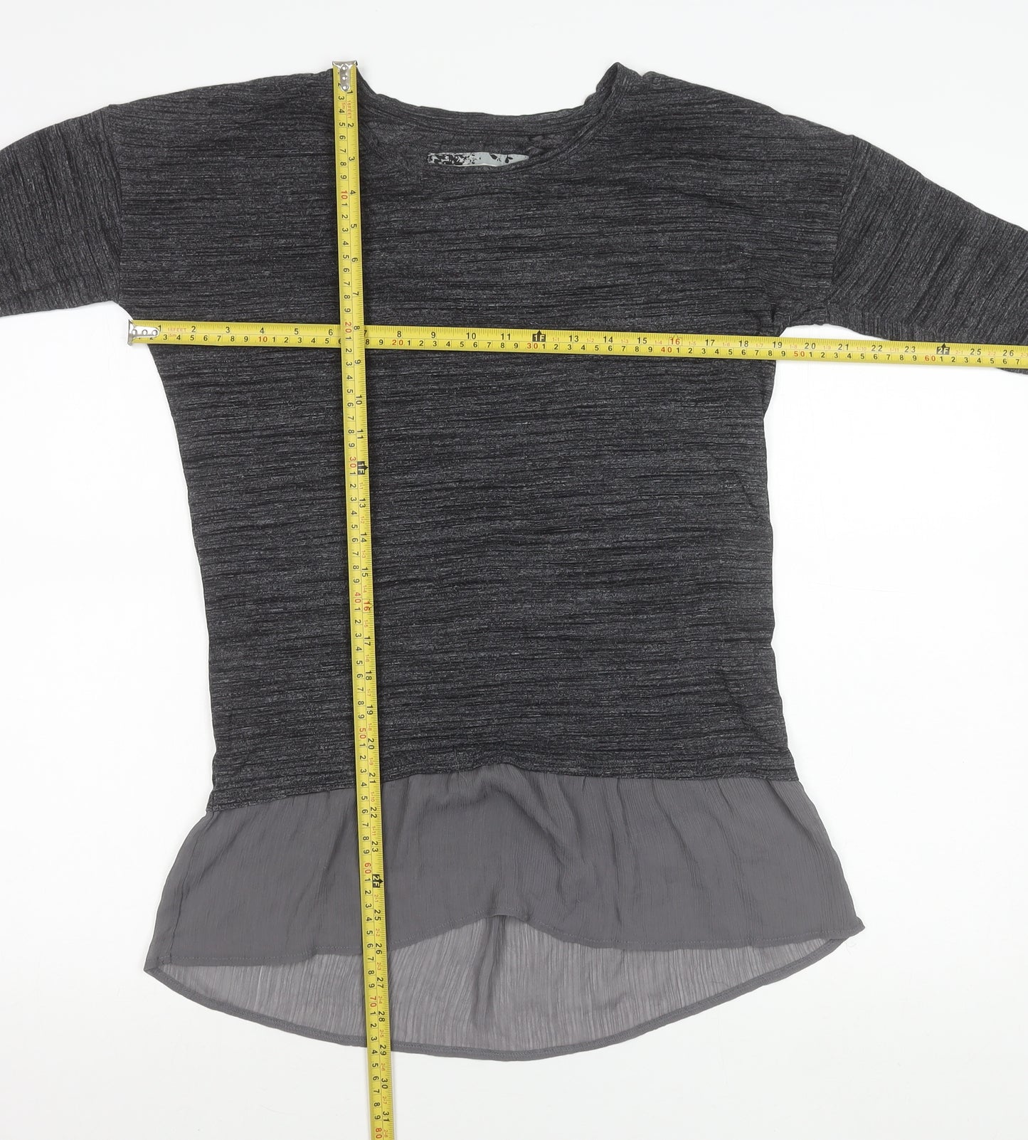 Marks and Spencer Women’s Grey Tunic Blouse Size 8 Long Sleeve Frill Hem