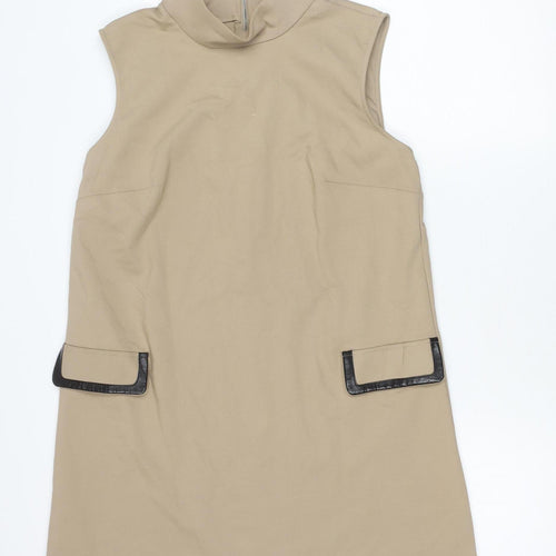 Mango Womens Beige Shift Dress Size 12 Sleeveless Workwear