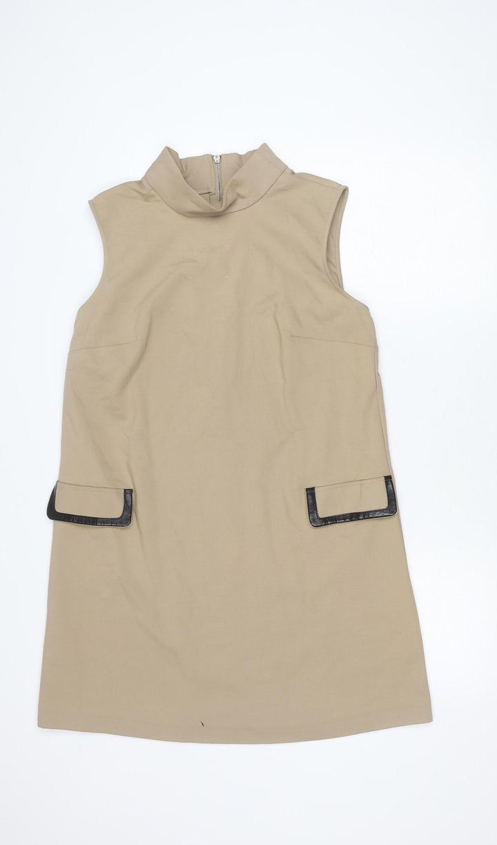 Mango Womens Beige Shift Dress Size 12 Sleeveless Workwear