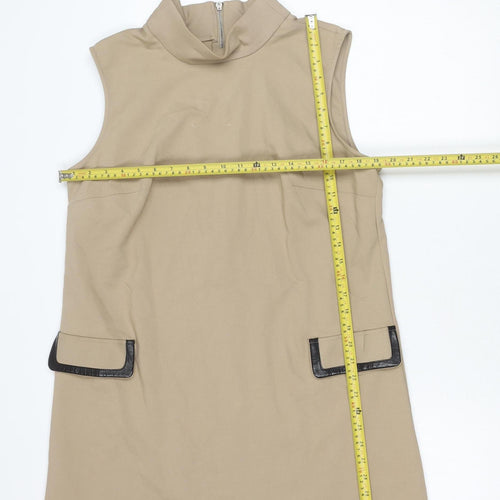 Mango Womens Beige Shift Dress Size 12 Sleeveless Workwear