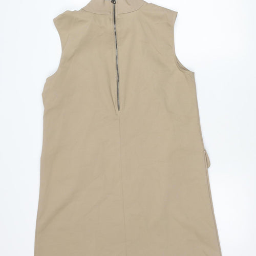 Mango Womens Beige Shift Dress Size 12 Sleeveless Workwear