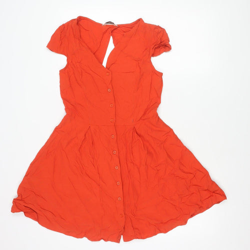 Miss Selfridge Women’s Red Skater Dress Size 12 Puff Sleeve Cut Out