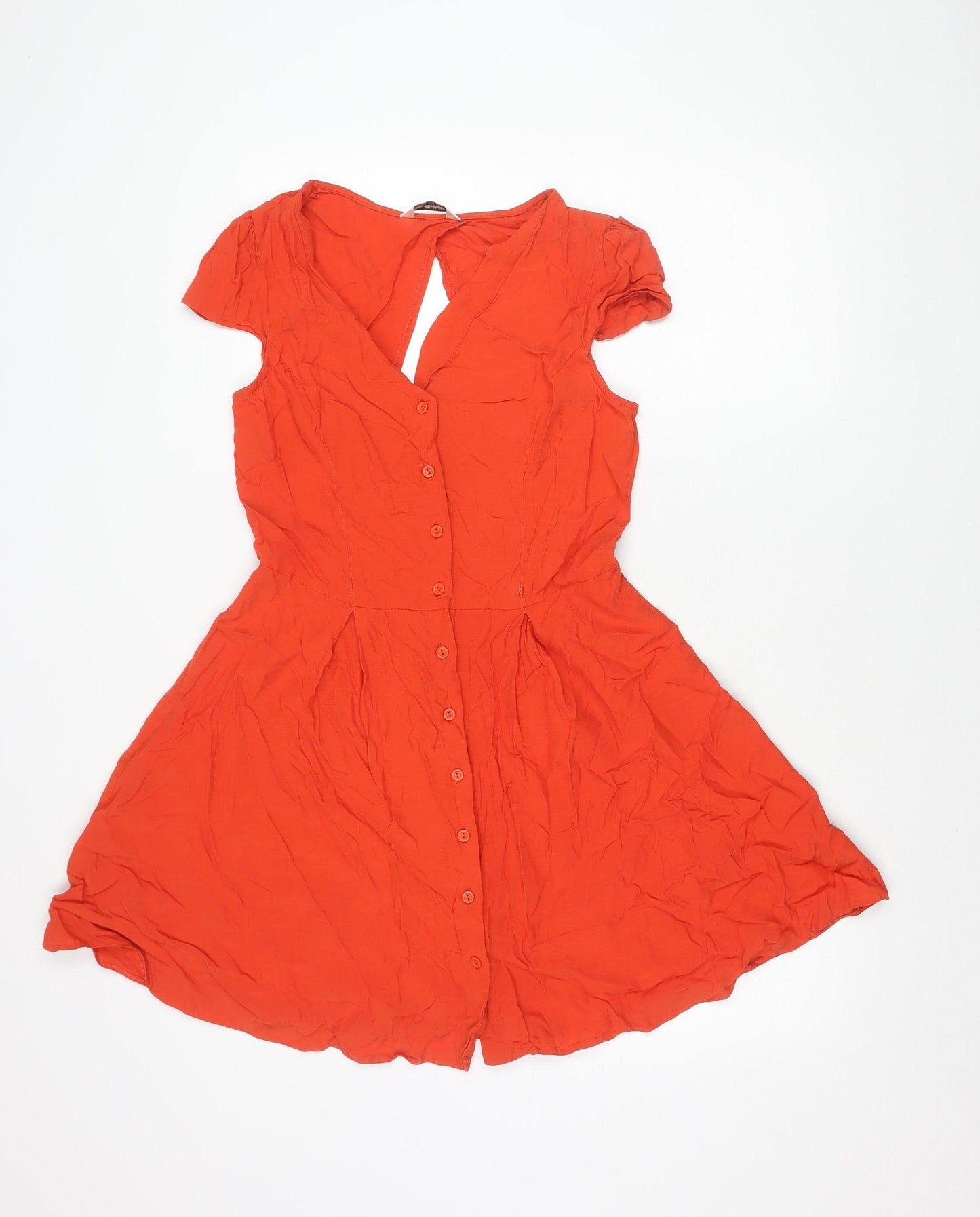 Miss Selfridge Women’s Red Skater Dress Size 12 Puff Sleeve Cut Out
